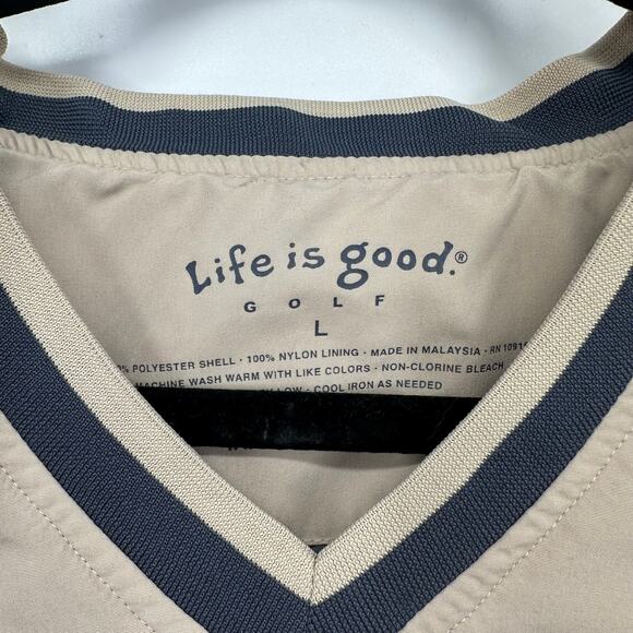 Life Is Good Golf V-Neck Vest Beige Lined Shell Men’s Large Pullover XL Style - Picture 2 of 7